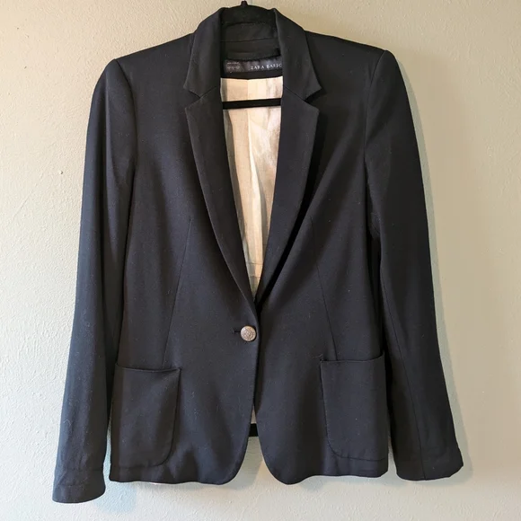 Zara Basics Navy Schoolboy Viscose Long Line Blazer Size S - Picture 1 of 7